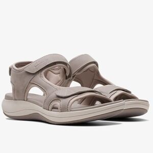 Clarks Cloudsteppers Mira Bay Women's Sport Sandal Stone Taupe Hook Loop Sz 10